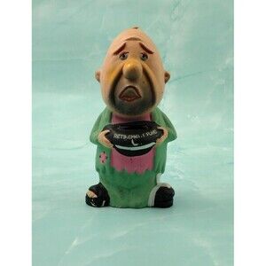 Retirement Fund Piggy Bank Bum Man Hobo Chalkware Ceramic Figurine Vintage READ